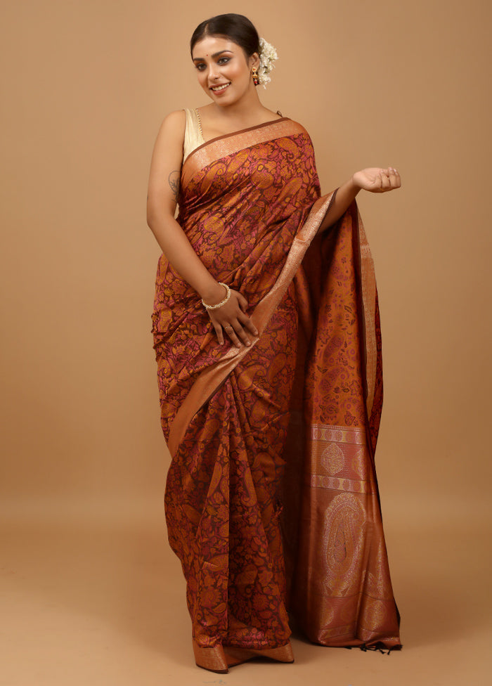 Brown Kanjivaram Silk Saree With Blouse Piece