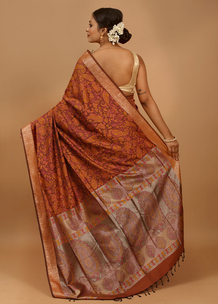 Brown Kanjivaram Silk Saree With Blouse Piece