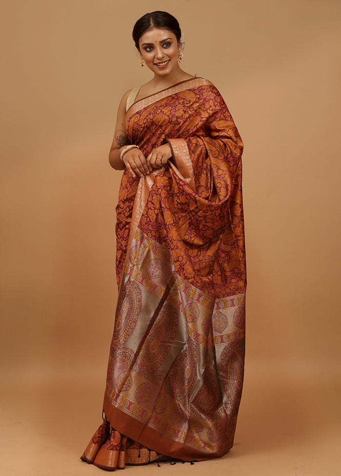 Brown Kanjivaram Silk Saree With Blouse Piece