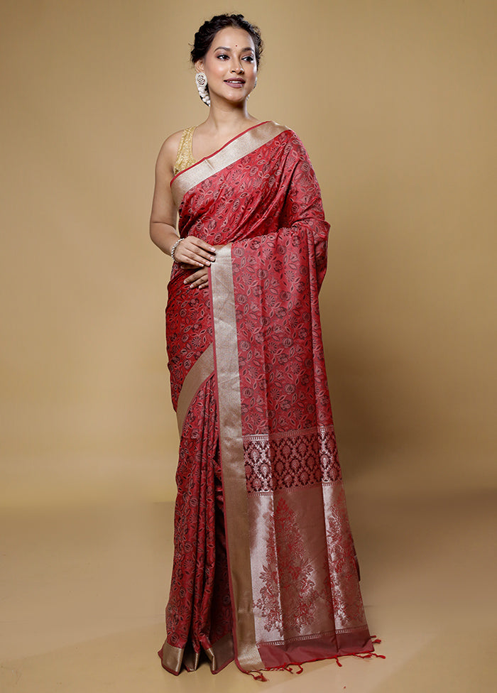 Pink Kanjivaram Silk Saree With Blouse Piece