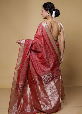 Pink Kanjivaram Silk Saree With Blouse Piece