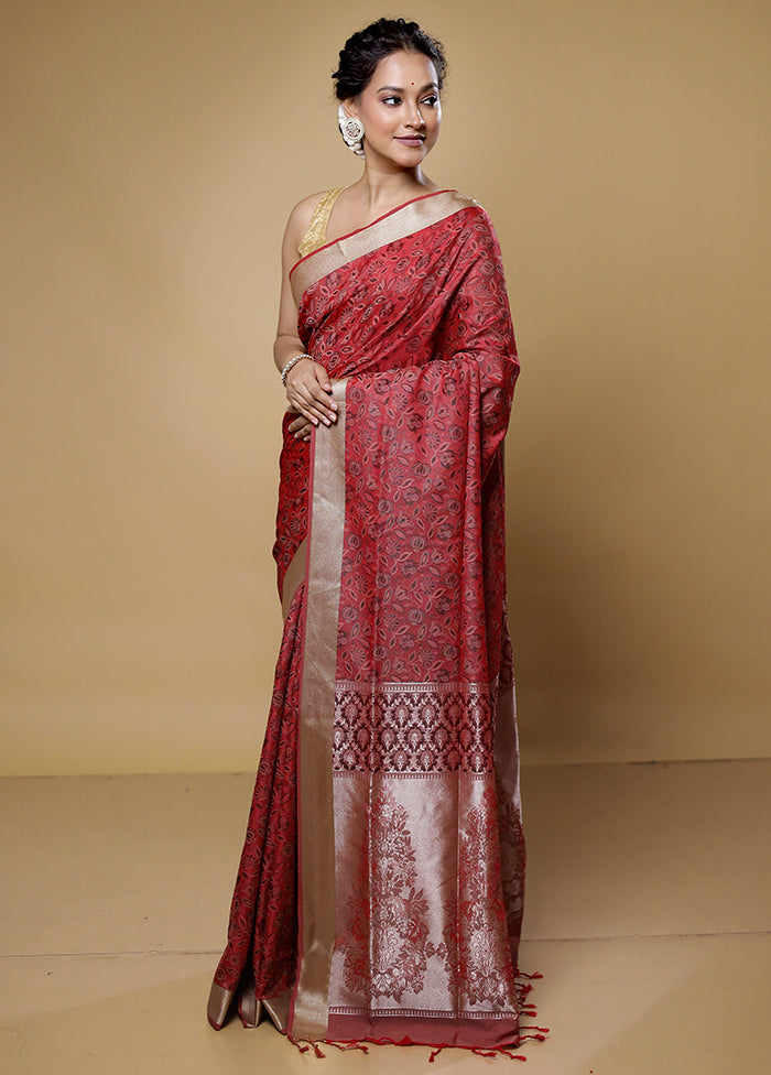 Pink Kanjivaram Silk Saree With Blouse Piece