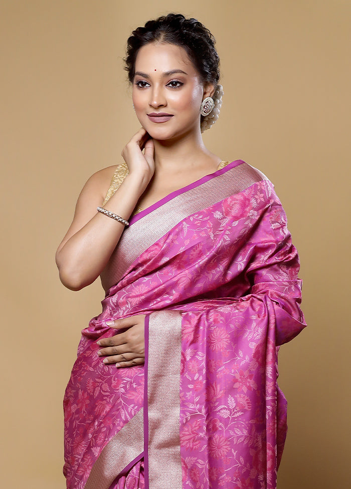 Pink Kanjivaram Silk Saree With Blouse Piece