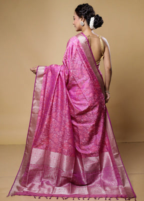 Pink Kanjivaram Silk Saree With Blouse Piece