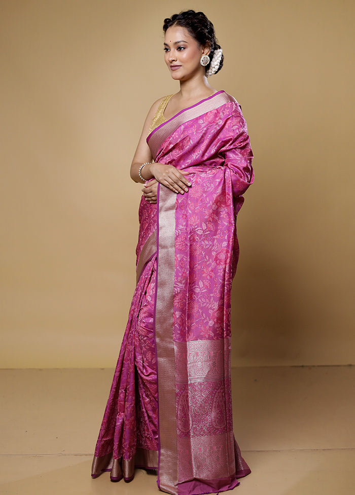 Pink Kanjivaram Silk Saree With Blouse Piece