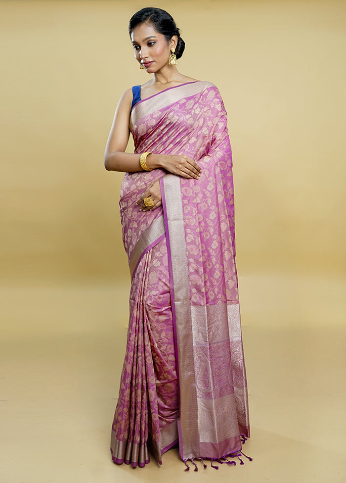 Pink Kanjivaram Silk Saree With Blouse Piece