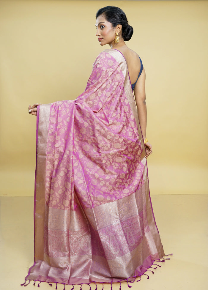 Pink Kanjivaram Silk Saree With Blouse Piece