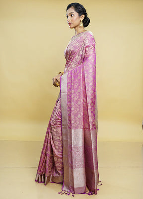 Pink Kanjivaram Silk Saree With Blouse Piece