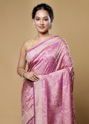 Pink Kanjivaram Silk Saree With Blouse Piece