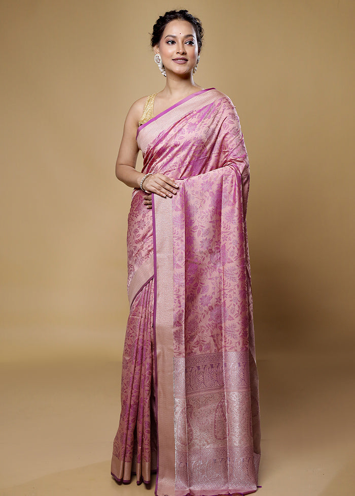 Pink Kanjivaram Silk Saree With Blouse Piece