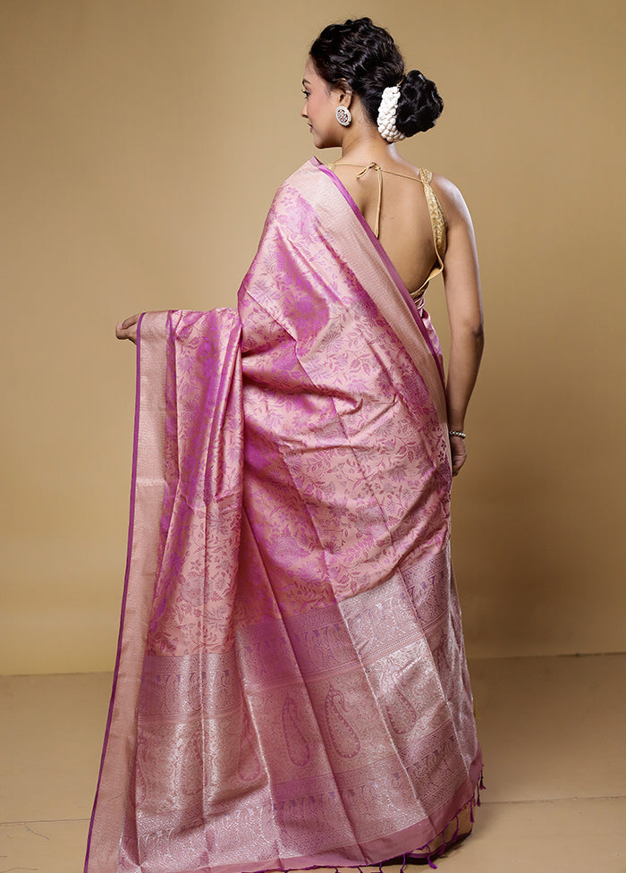 Pink Kanjivaram Silk Saree With Blouse Piece