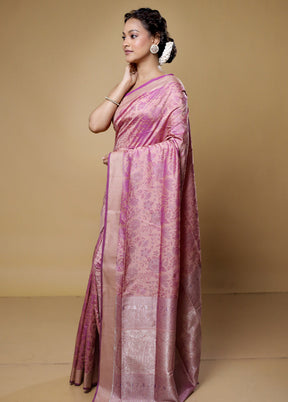 Pink Kanjivaram Silk Saree With Blouse Piece