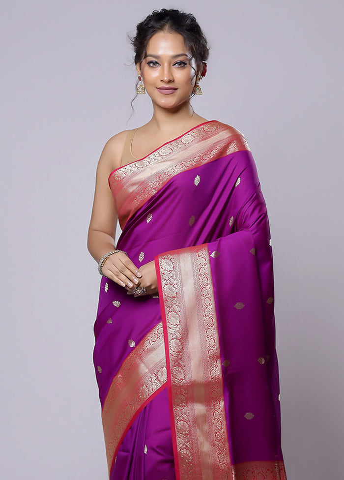 Purple Kanjivaram Silk Saree With Blouse Piece