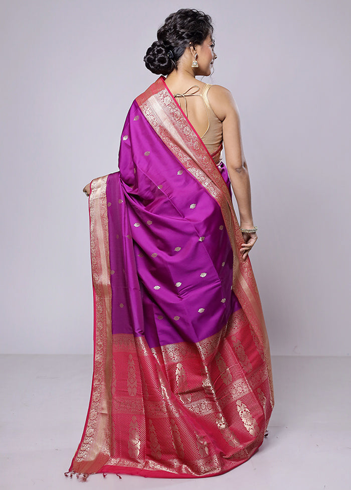 Purple Kanjivaram Silk Saree With Blouse Piece