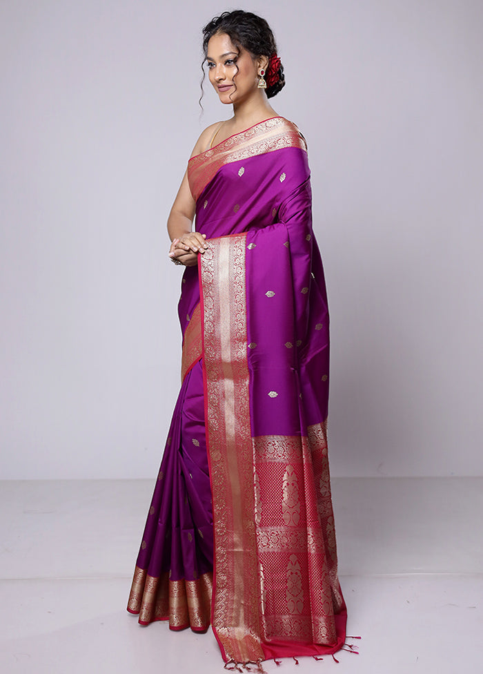 Purple Kanjivaram Silk Saree With Blouse Piece