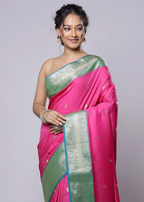 Pink Kanjivaram Silk Saree With Blouse Piece