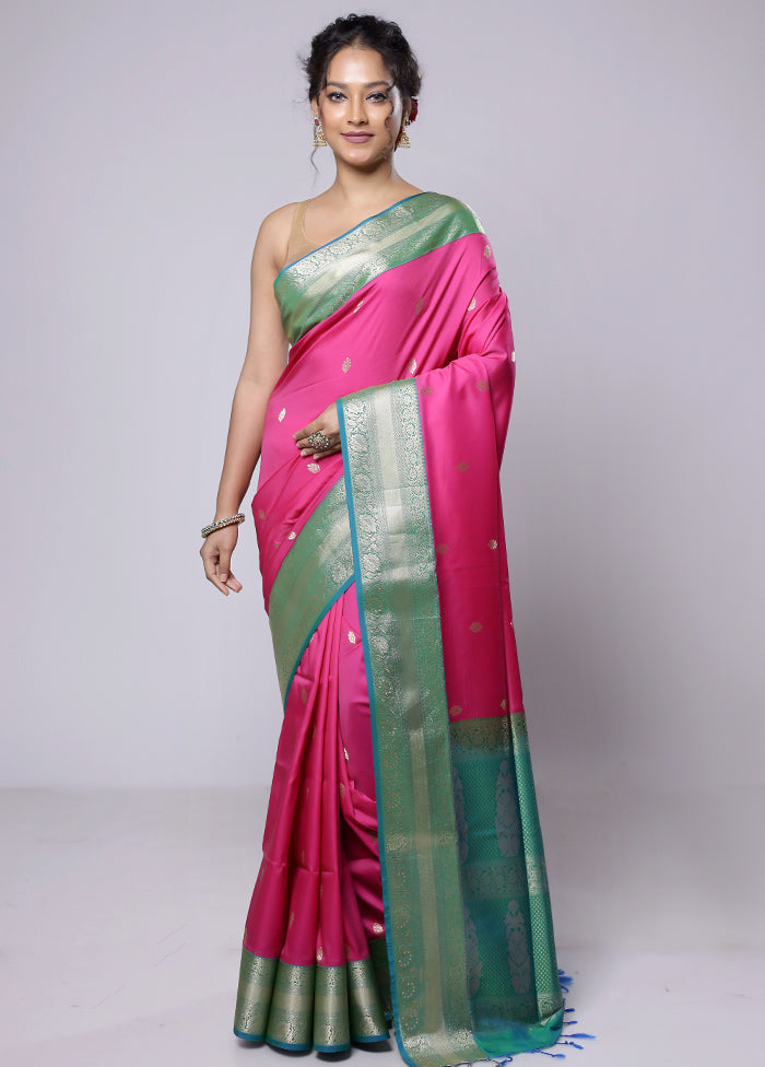 Pink Kanjivaram Silk Saree With Blouse Piece