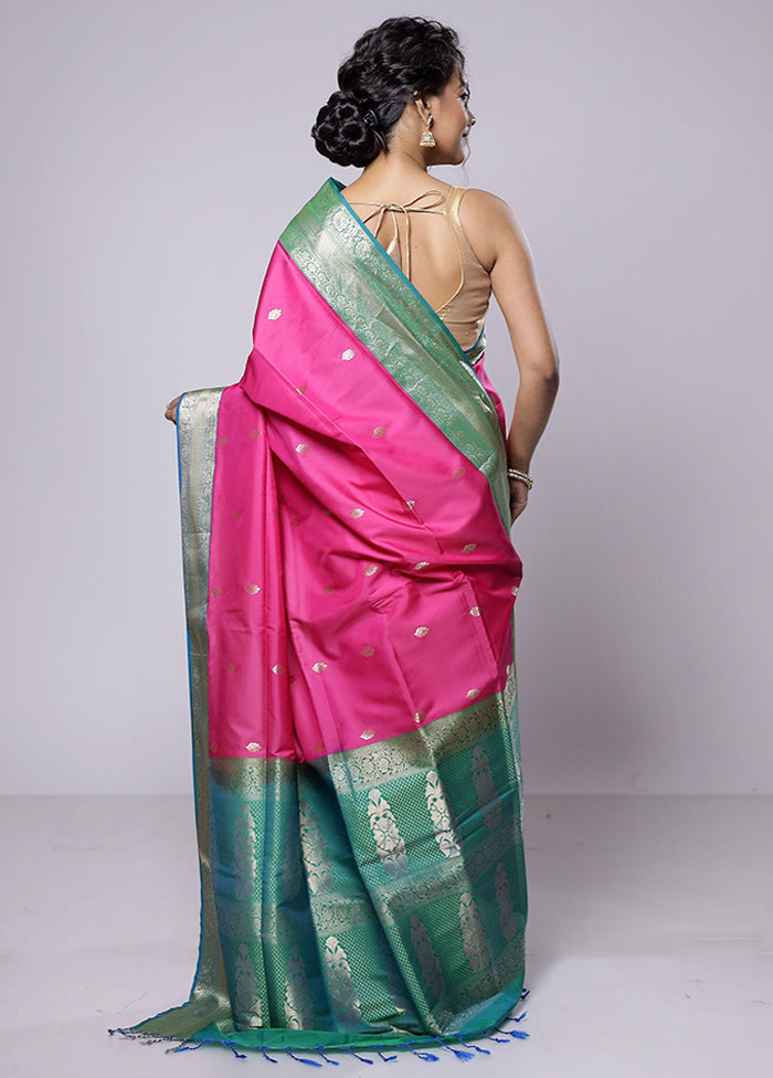 Pink Kanjivaram Silk Saree With Blouse Piece