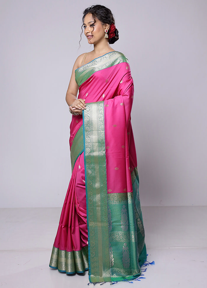 Pink Kanjivaram Silk Saree With Blouse Piece