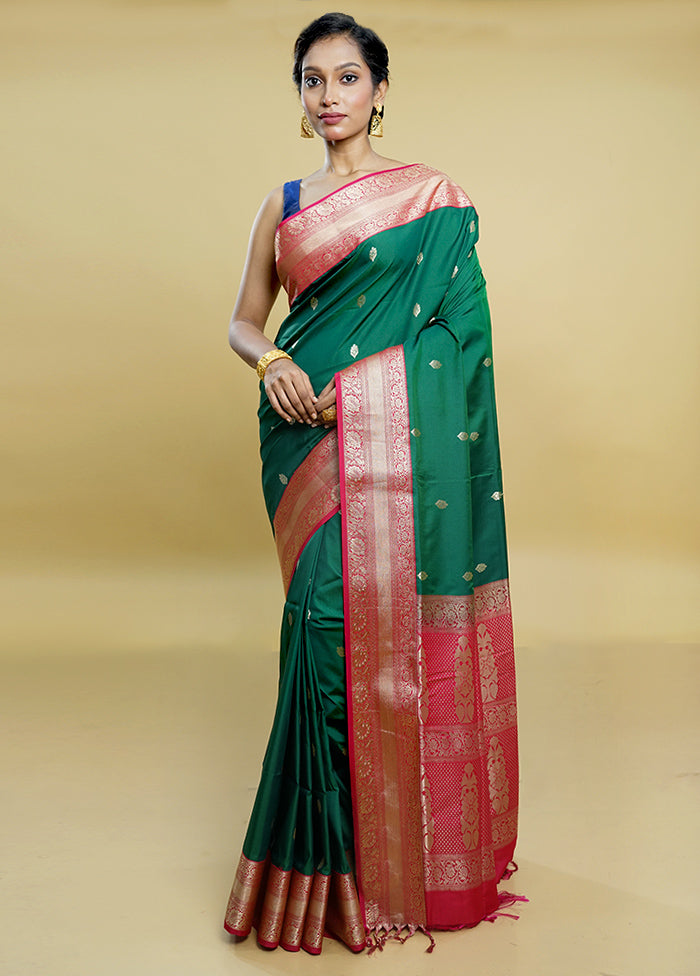 Green Kanjivaram Silk Saree With Blouse Piece