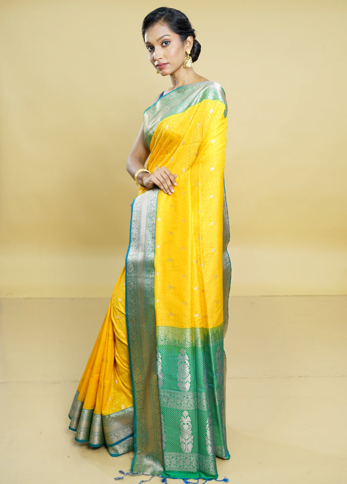 Yellow Kanjivaram Silk Saree With Blouse Piece