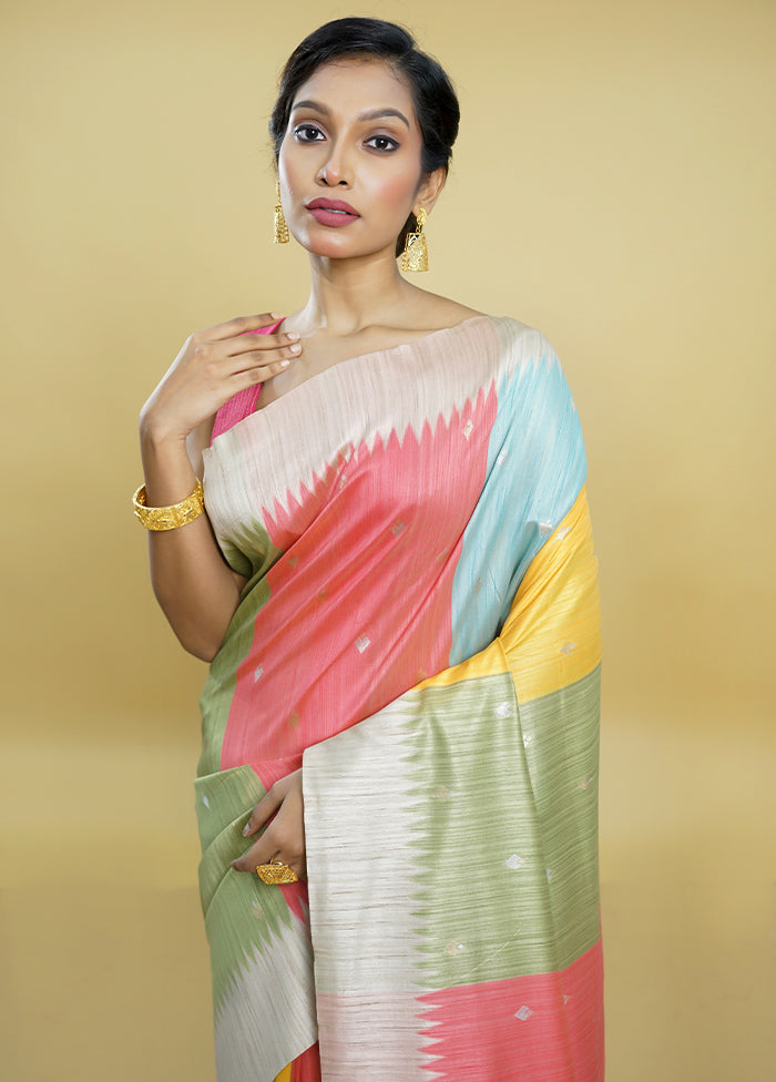 Multicolor Tussar Silk Saree With Blouse Piece