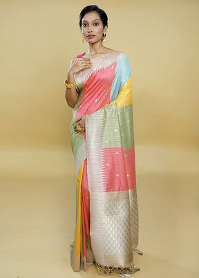 Multicolor Tussar Silk Saree With Blouse Piece