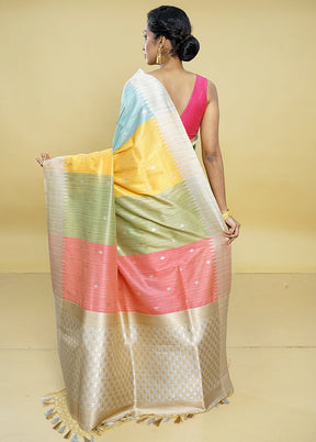 Multicolor Tussar Silk Saree With Blouse Piece