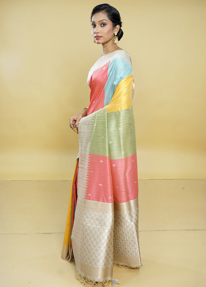 Multicolor Tussar Silk Saree With Blouse Piece