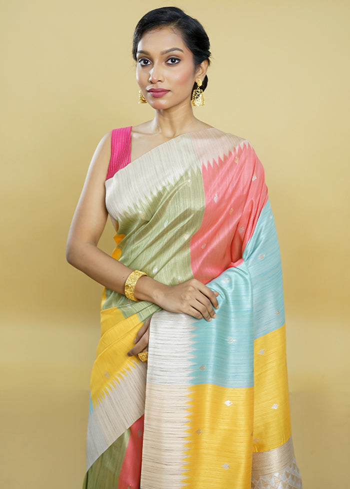 Multicolor Tussar Silk Saree With Blouse Piece