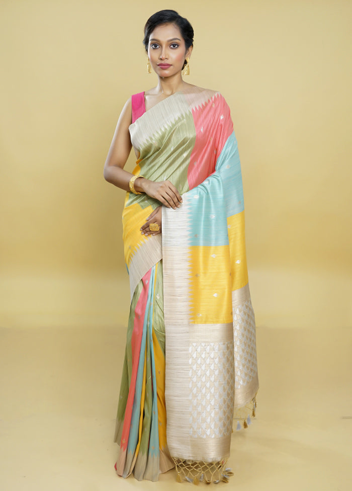 Multicolor Tussar Silk Saree With Blouse Piece