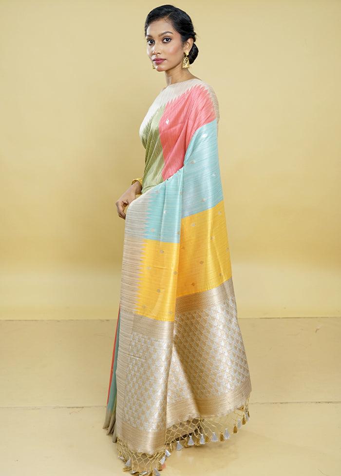 Multicolor Tussar Silk Saree With Blouse Piece