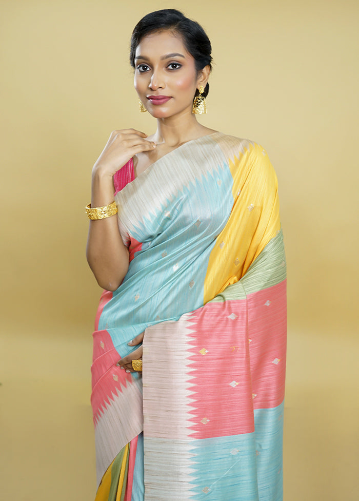 Multicolor Tussar Silk Saree With Blouse Piece