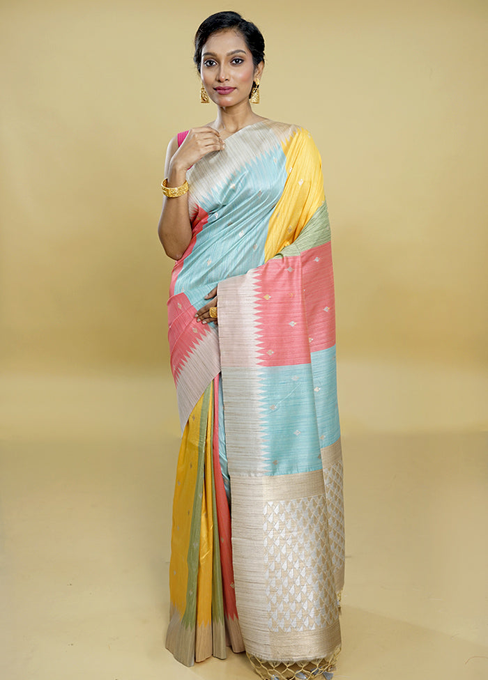 Multicolor Tussar Silk Saree With Blouse Piece