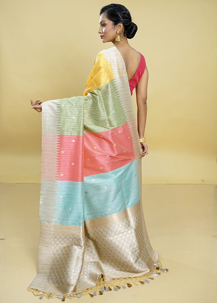 Multicolor Tussar Silk Saree With Blouse Piece