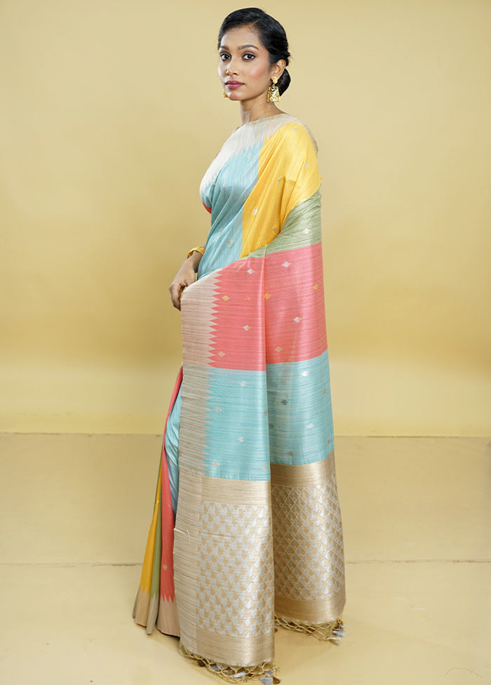 Multicolor Tussar Silk Saree With Blouse Piece