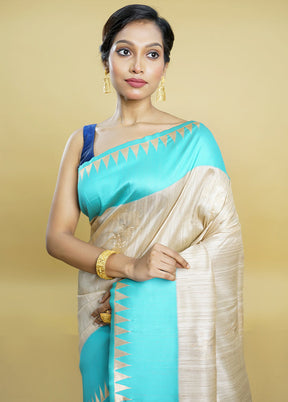 Grey Tussar Silk Saree With Blouse Piece