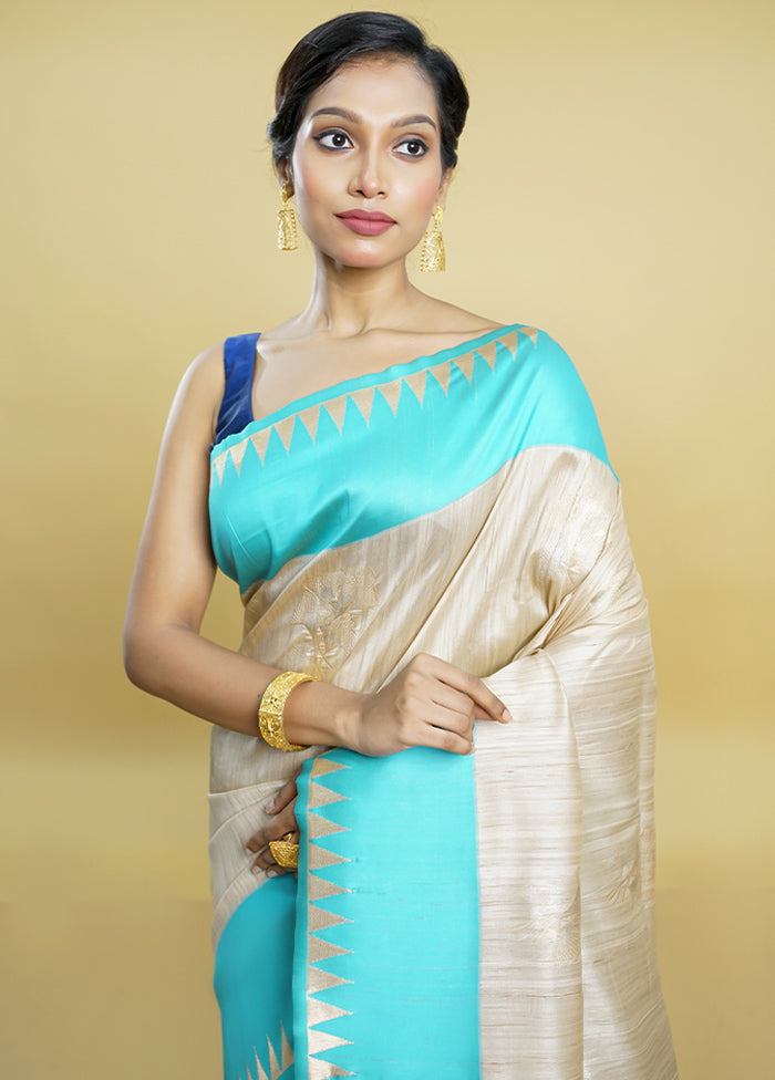 Grey Tussar Silk Saree With Blouse Piece