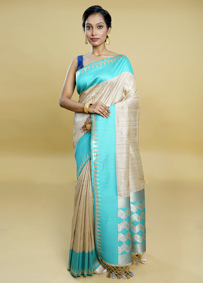 Grey Tussar Silk Saree With Blouse Piece