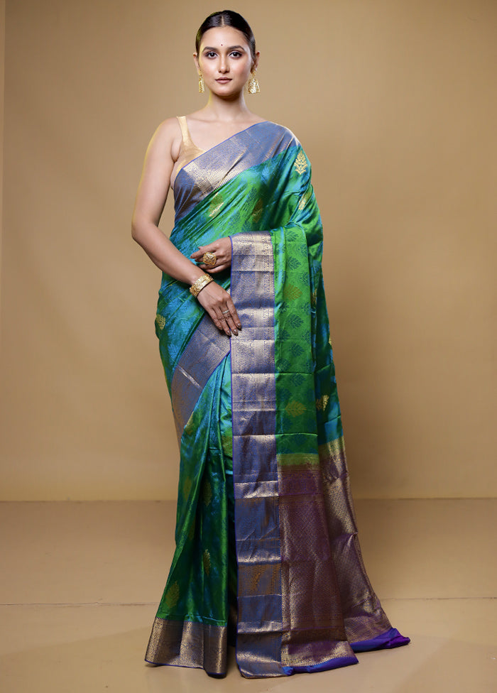 Green Handloom Kanchipuram Pure Silk Saree With Blouse Piece