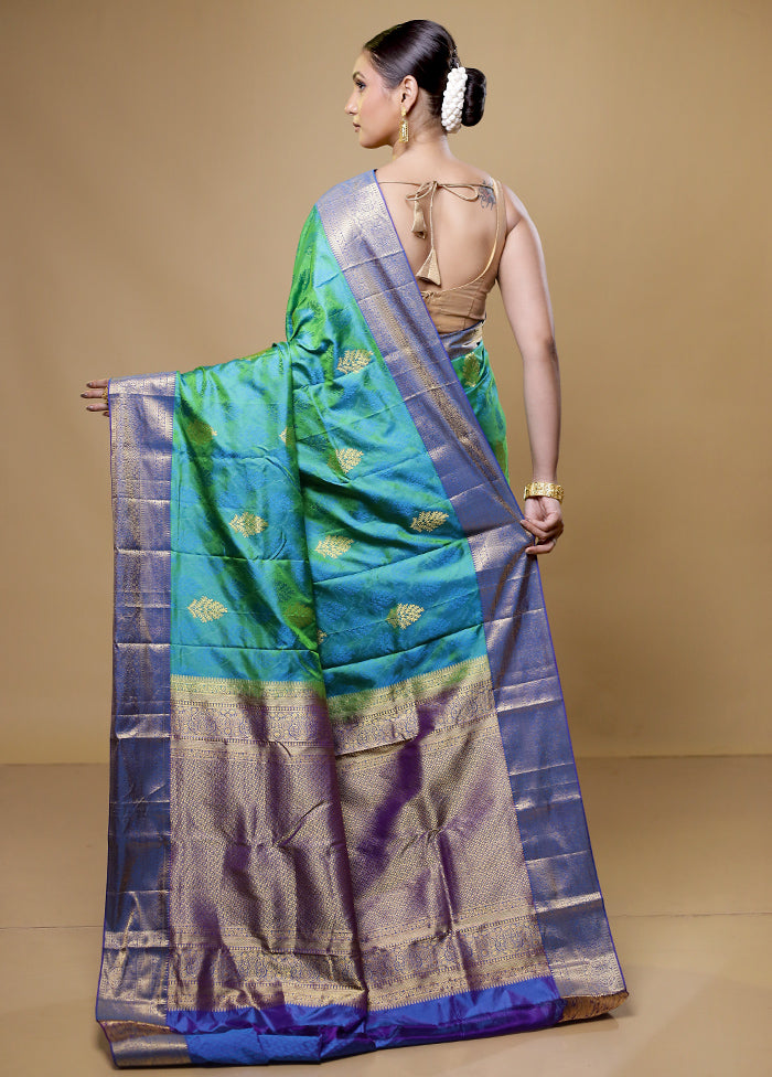 Green Handloom Kanchipuram Pure Silk Saree With Blouse Piece