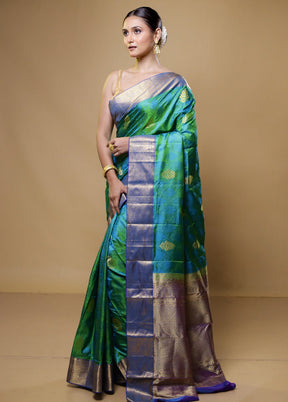 Green Handloom Kanchipuram Pure Silk Saree With Blouse Piece