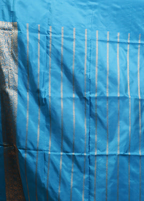 Blue Handloom Katan Pure Silk Saree With Blouse Piece