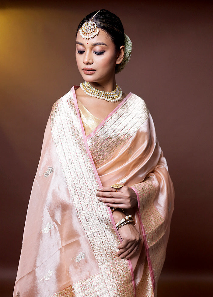 Pink Handloom Tissue Pure Silk Saree With Blouse Piece