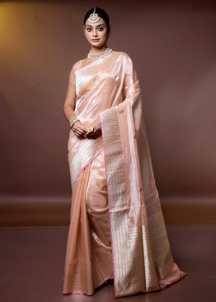 Pink Handloom Tissue Pure Silk Saree With Blouse Piece