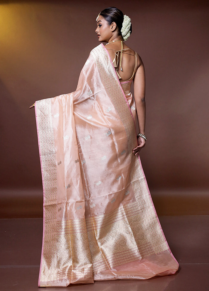 Pink Handloom Tissue Pure Silk Saree With Blouse Piece