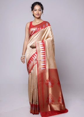 Cream Dupion Silk Saree With Blouse Piece