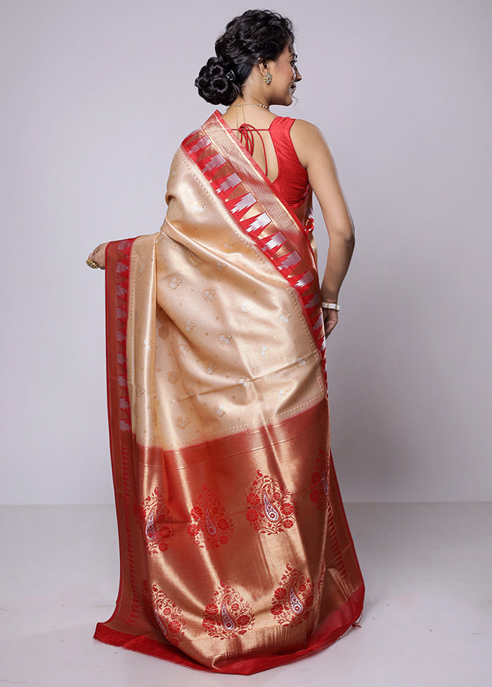 Cream Dupion Silk Saree With Blouse Piece