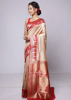 Cream Dupion Silk Saree With Blouse Piece