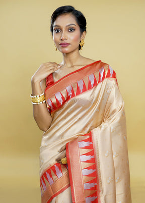 Cream Dupion Silk Saree With Blouse Piece